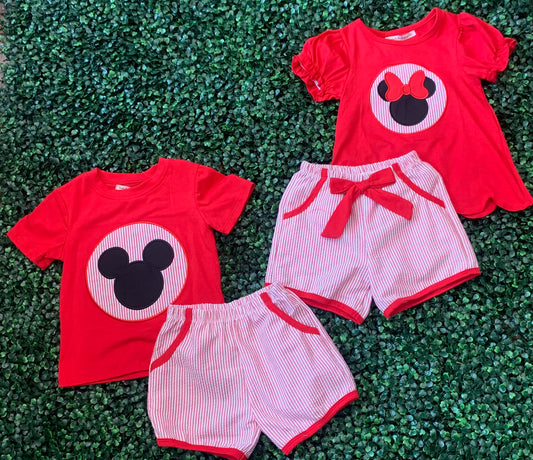 Red Mouse Pinstriped Appliqué Set