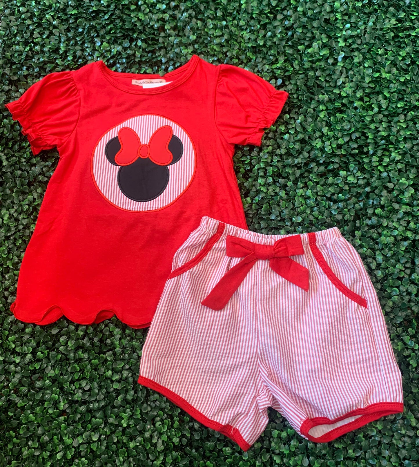 Red Mouse Pinstriped Appliqué Set