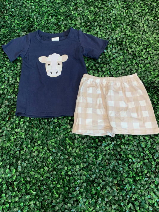 Boy Tan/Navy Cow Set