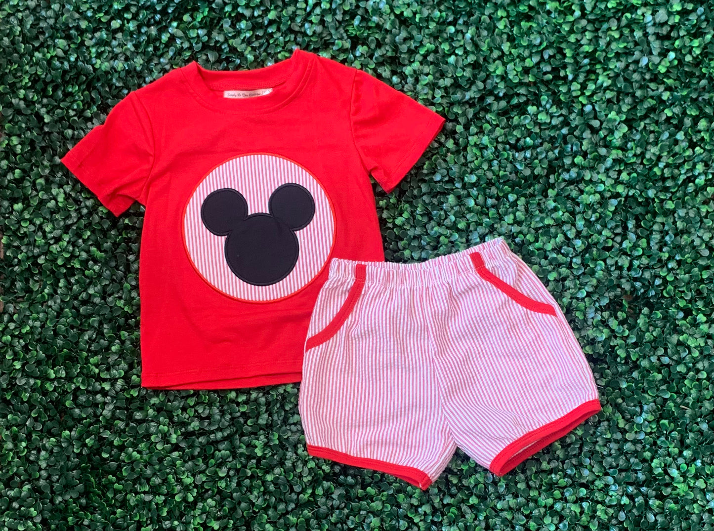 Red Mouse Pinstriped Appliqué Set